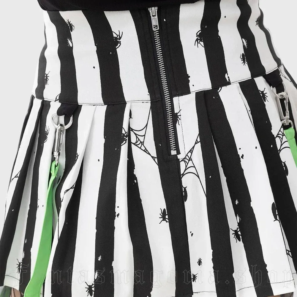 Killstar X Beetlejuice distressed striped pleated mini skirt XXL